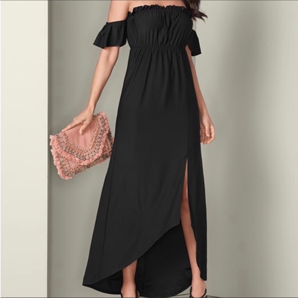 Venus NEW romantic beach black off-shoulder dress